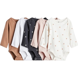 H&M Baby 5-Pack Long-Sleeved Bodysuits - Beige