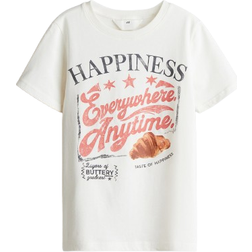 H&M Pojke T-shirt Med Tryck - Vit/Happiness