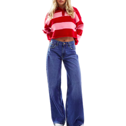 Bershka Petite Jeans Med Vida Ben - Mörkblå