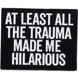 Shein 1Pc Creative Geometry Inspirational Enamel Pin Customized Text "AT LEAST ALL THE TRAUMA MADE ME HILARIOUS" Chest Pin Flip Neck Badge Accessories Hat Backpack Decoration Accessories Jewelry Gifts For Children And Best Friends Dress Accessories Pin For Clothes Bag Charm