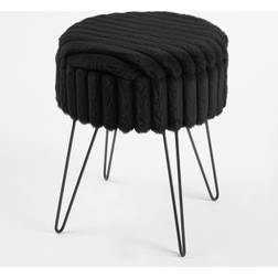 OHS Faux Fur Ribbed Black Seating Stool 45cm