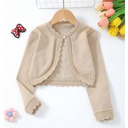 Shein Långärmad Ihålig Stickad Cardigan - Kaki