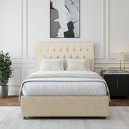 Bedmaster Luxury Velvet Divan Base And Button Headboard - Natural - King Continental Bed