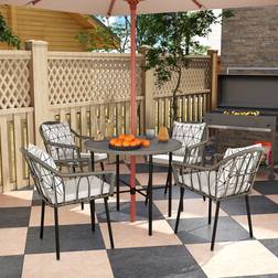 OutSunny 5 Piece Rattan with Removable Cushions - Grey Patio Dining Set, 1 Table incl. 4 Chairs