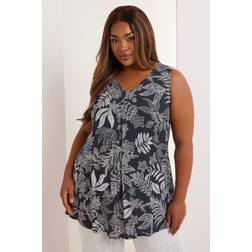 Yours Palm Leaf Pleat Front Vest Top - Dark Navy