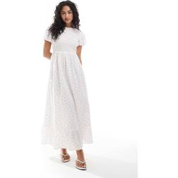 New Look Shirred Cross Back Midi Dress - White Floral