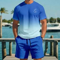 Shein Herren Set Bestehend Aus Einfarbigem Rundhals T-Shirt Mit Kurzarm Und Shorts - 2-teilig