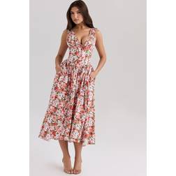 House of CB Emmelina Print Stretch Cotton Corset Sundress - Floral Rose/Pink