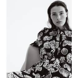 H&M Klänning Med Puffärm - Marinblå/Mönstrad