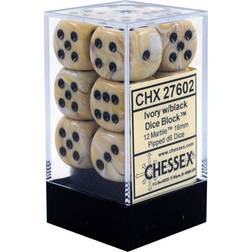 Chessex Marble Ivory/Black 16mm D6 12 Dice Block