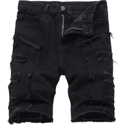Shein Teen Boy Solid Color Fringed Denim Shorts