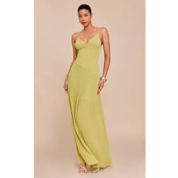 PrettyLittleThing Woven Pleated Hem Detail Spaghetti Maxi Dress - Olive