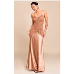 PrettyLittleThing Satin Maxi Slip Dress - Brown