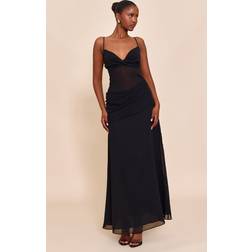PrettyLittleThing Chiffon Twist Mesh Maxi Dress - Black