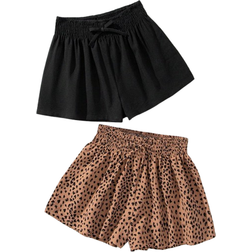 Shein Tween Girls' Woven Loose Fit Casual Shorts Set, Including Printed Shorts And Solid Color Shorts