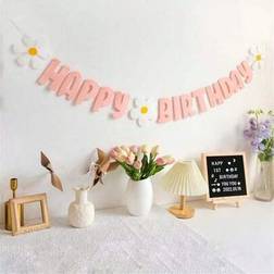 Shein Daisy Theme Birthday Party Banner Decorations Set Bright Pink Felt