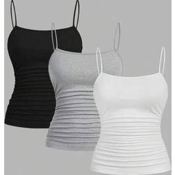 Shein 3pcs Set Women Plus Size Ruched Side Slim Fit Casual Camisole Top - Summer