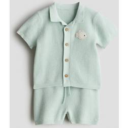 H&M Turkos 2-Piece Cotton Waffle-Knit Set - Mintgrön/Fiskar