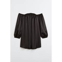 H&M Off-the-Shoulder Satin Dress - Black