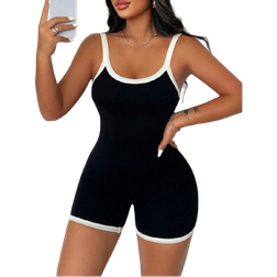 Shein Zolique Seamless Color-Contrasting Hot Girl Jumpsuit Unitard, Slim-Fit Bodycon Camisole Jumpsuit Unitard