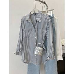 Shein Minimalistisches Gestreiftes Langarmhemd - Lässiges