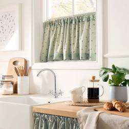 Dunelm Bees Café Style Unlined Slot Top Single Curtain - Sage 148x45cm