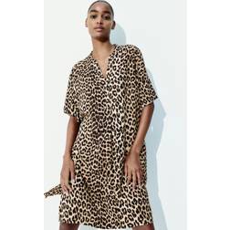 H&M Klänningstunika I Viskos - Beige/Leopardmönstrad