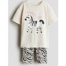 H&M 2-Delat Set Med Tryckt Mönster - Ljusbeige/Zebra