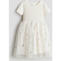 H&M Klänning Med Tyllkjol - Ljusbeige/Rosetter