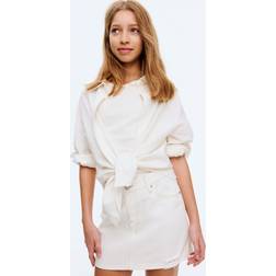 H&M Jeanskjol Med Slitna Detaljer - Vit