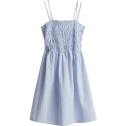 H&M Smocked Bodice Cotton Dress - Blue