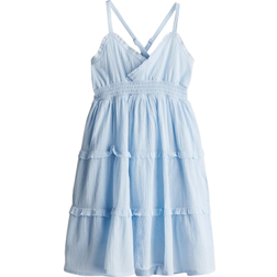 H&M Girls Blue Smocked Frill-Trimmed Dress - Blue
