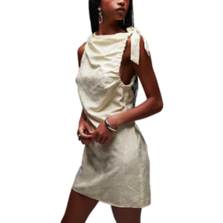 Topshop Tie Shoulder Jacquard Mini Dress - Cream