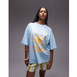 Topshop Oversized T-shirt Med Soleil - Lyseblå