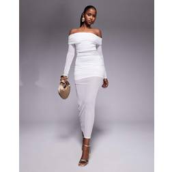 MISSYEMPIRE Mesh Insert Bardot Maxi Dress - White