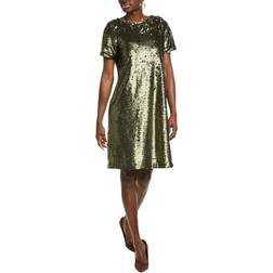 Anne Klein Women's Sequined Short-Sleeve Shift Dress - Olive Nigh