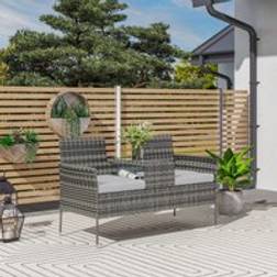 OutSunny Rattan with Glass Tea Table Charcoal Grey Garden Bench