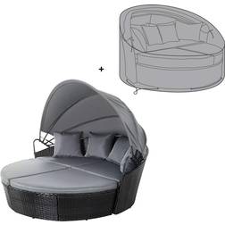 EVRE Black Bali Day Bed Garden Furniture With Canopy & Cover Outdoor Lounge Set