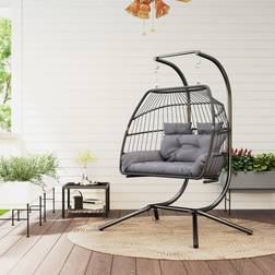 OutSunny Rattan Double Hanging Egg Chair with Stand Dark Grey