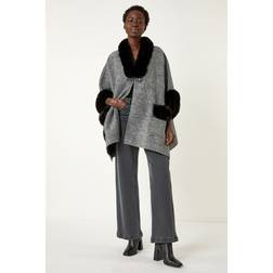 Roman Faux Fur Pocket Knit Cape - Black
