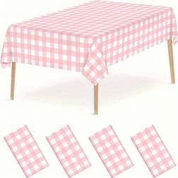 Shein 1pc 137*274cm Pink Plaid Tablecloth Waterproof & Oil-Proof Dining Table Cover For Birthday/Graduation Party, Wedding, Holiday, Outdoor Picnic,Christmas Tablecloth Pink (274x137cm)