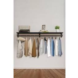 H&O Direct Black Wall Mounted with Top Shelf One Size Clothes Rack