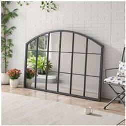 Living and Home Modern Black Metal Arched Grid Decor Window 110cm W x 70cm H Wall Mirror