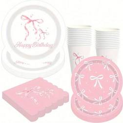 Shein Pink Bow Party Supplies Bachelorette Tableware Set