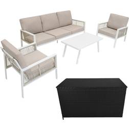 MonsterShop Aluminium 4 Piece Sofa with Rattan Storage Box Outdoor Lounge Set