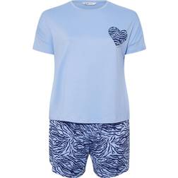 Yours Curve Blue Wild Night In Animal Print Short Pyjama Set - Blue