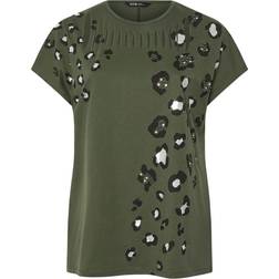 Yours Curve Leopard Print Cut Out Tshirt - Khaki/Green