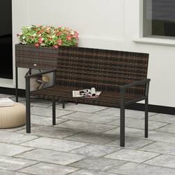 OutSunny Rattan Garden Bench Loveseat with Quick-Drying Padding - Brown Outdoor Sofa