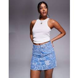 River Island Floral Mini Skirt - Midwash Blue