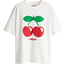 H&M Oversized Printed T-shirt - White/Pacha